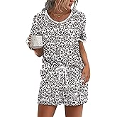 Ekouaer Pajama Set for Women 2 Piece Lounge Set Short Sleeve Tops and Shorts Soft Sleepwear, Chest Pocket