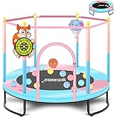 Pink Indoor Trampoline for Kids 2-5, 5ft Mini Indoor & Outdoor Small Toddler Trampoline with Net and Basketball Hoop