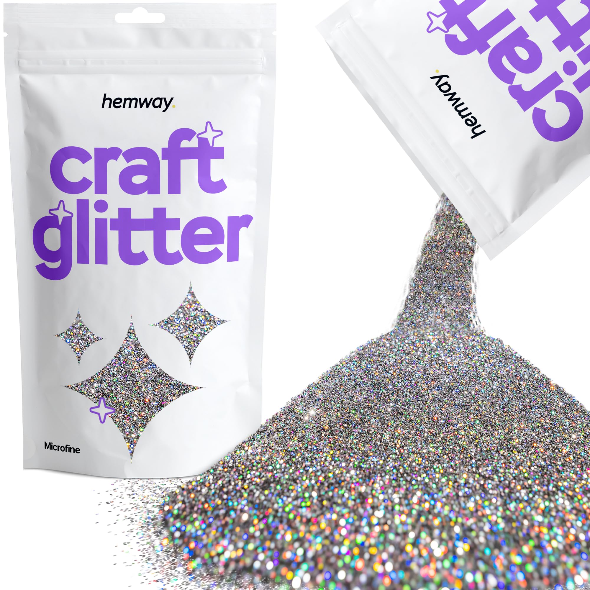 Hemway Craft Glitter Gun Metal Grey Holographic 100g Microfine Glitter for Crafts, Resin, Cosmetic, Nail, Face, Body, Festival, Tumblers, Art, Candle, Crafting