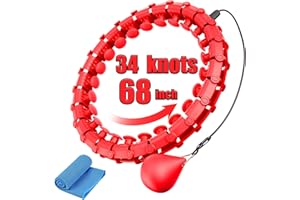 KCVV Upgraded 68inch 34 Knots Plus Size Silent Weighted Infinity Hula for Adults Weight Loss, Smart Waist Exercise Ring for Adults with Cooling Towel for Home Outdoors Fitness Exercise