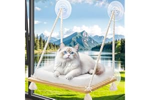 Cat Window Perch Cat Hammock Kitten Window Seat with Cushion Bed Cover Solid Wood Seat with Strong Suction Cups Hanging Kitte