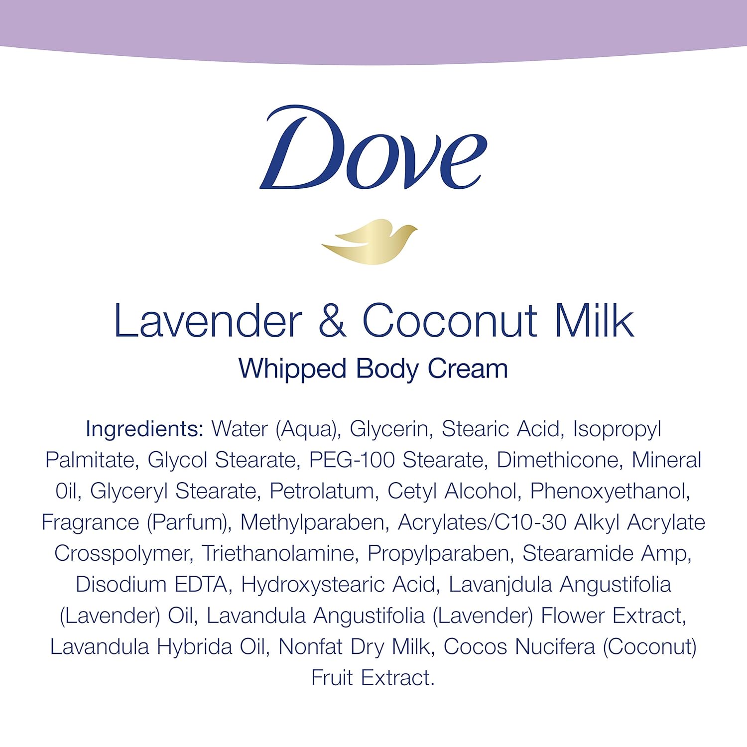 dove whipped lavender and coconut milk body cream 10 oz