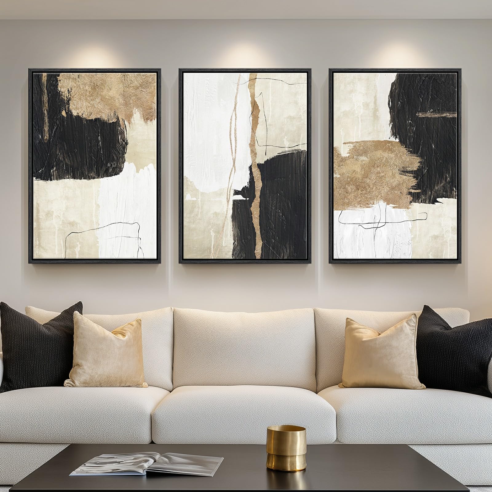 Framed Black and White Abstract Wall Art for Living Room, 3 Piece Large ...