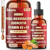 Satoomi 10in1 NMNH Liquid Drops - Overall Vitality &ndash; NMNH, Quercetin, Trans-Resveratrol, Vitamin D3, K2 &amp; 5 More &ndash; 1 FL Oz &ndash; 60 Servings
