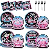 Yiaoyinnz 96PCS Music Party Plates Supplies Tableware Set Music Theme Disposable Dinner Dessert Paper Plates Napkins for Popular Singer Social Media Birthday Party Favors Decorations, Serve 24 Guests
