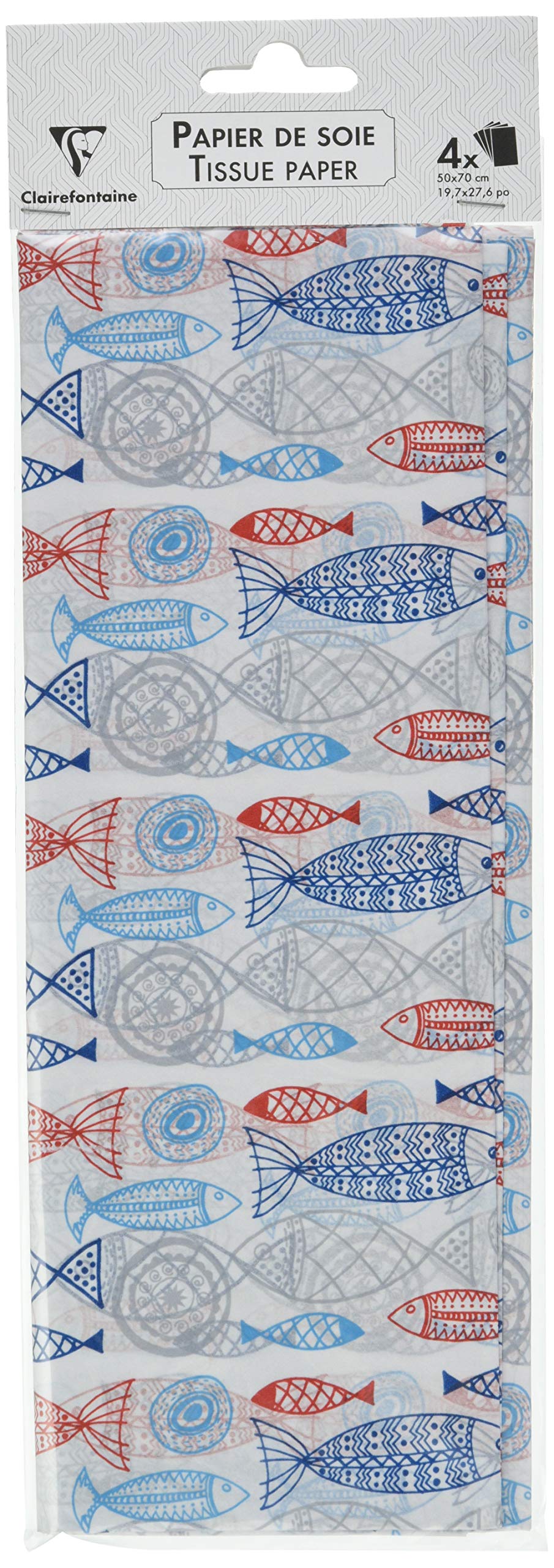 Clairefontaine - 393822AMZC - Silk Paper - Pack of 40 Folded Sheets - Size : 50x70cm - 18g - Design : Blue Fish - 18g - Gift Wrapping, Personalised Gifts