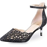 IDIFU Women's IN2 Candice Wedding Rhinestones Sequins Low Kitten Heels Pumps Dress Evening Shoes for Women Bridal Bride
