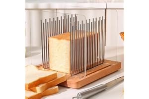 KHINYA Bread Slicer, Bread Slicer For Homemade - Bread Cutting Guide Adjustable, Stainless Steel Slicing Guide, Durable and Stable Wooden Structure with Bread Knife