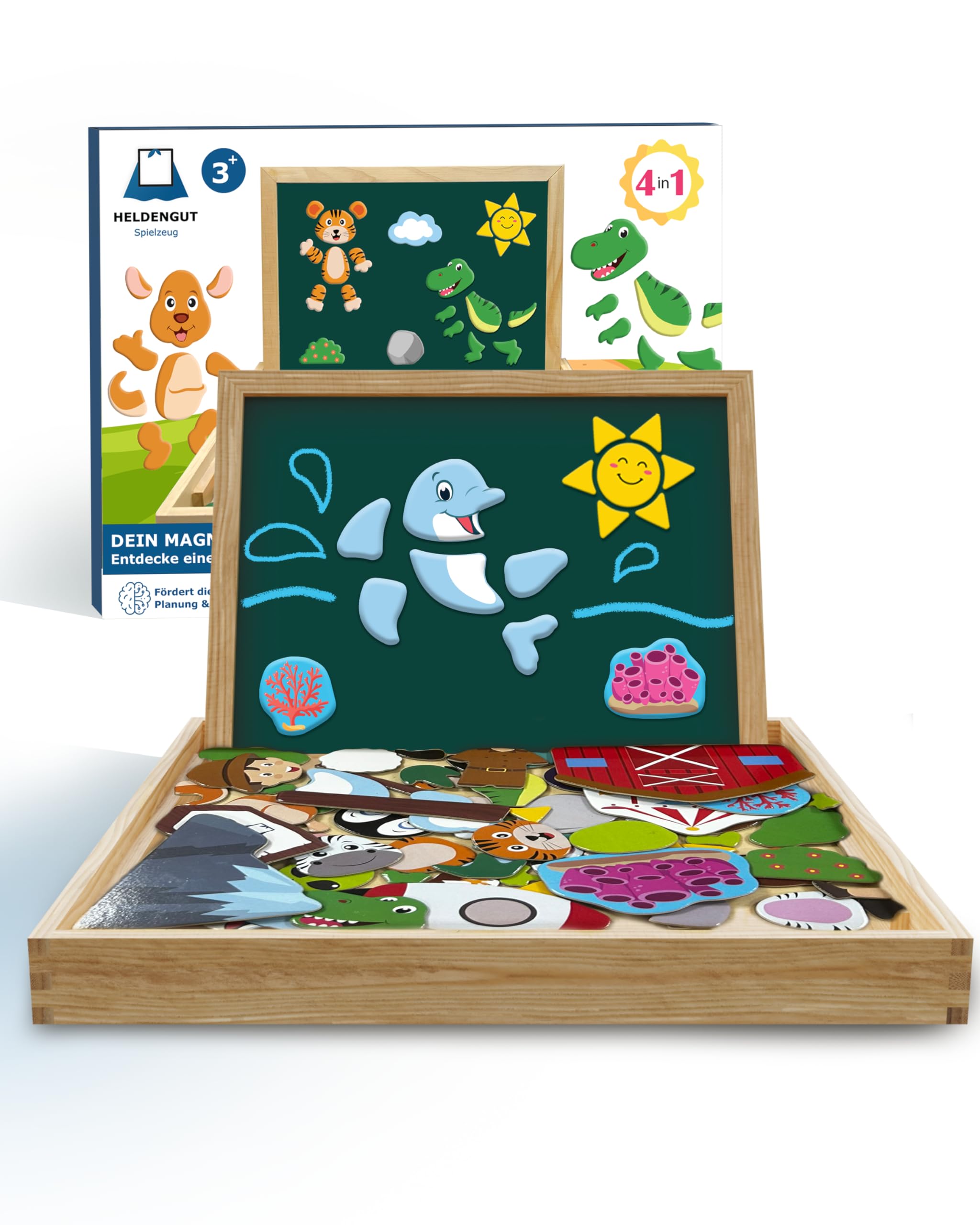 HELDENGUT Magnetic Wooden Puzzle For Kids Aged 3+ Years Educational Travel Toy With 100 Pieces And 10 Backgrounds Sustainable FSC Certified Gift