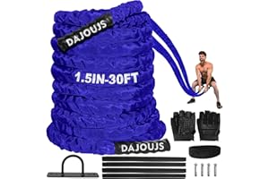 DAJOUJS Battle Ropes for Home Gym 1.5Inch Diameter 30FT Lengths Workout Heavy Battle Ropes for Exercise Training Weighted Ropes, Working Out Exercise Equipment with Protective Cove - Blue