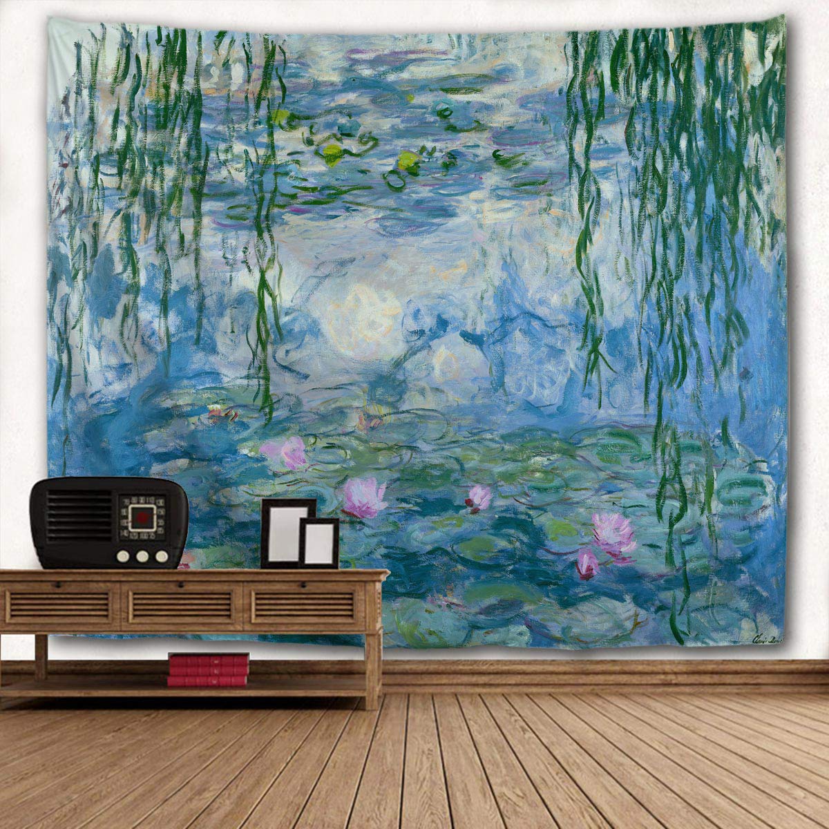 Monet Tapestry Water Lilies Flowers Wall Tapestry Art Home Decor Polyester Tapestry Wall Hanging for Living Room Bedroom Bathroom Kitchen Dorm 60 x 40 Inches