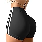 OQQ Women Workout Shorts Tummy Control Side Stripes Gym Yoga Seamless Active Shorts