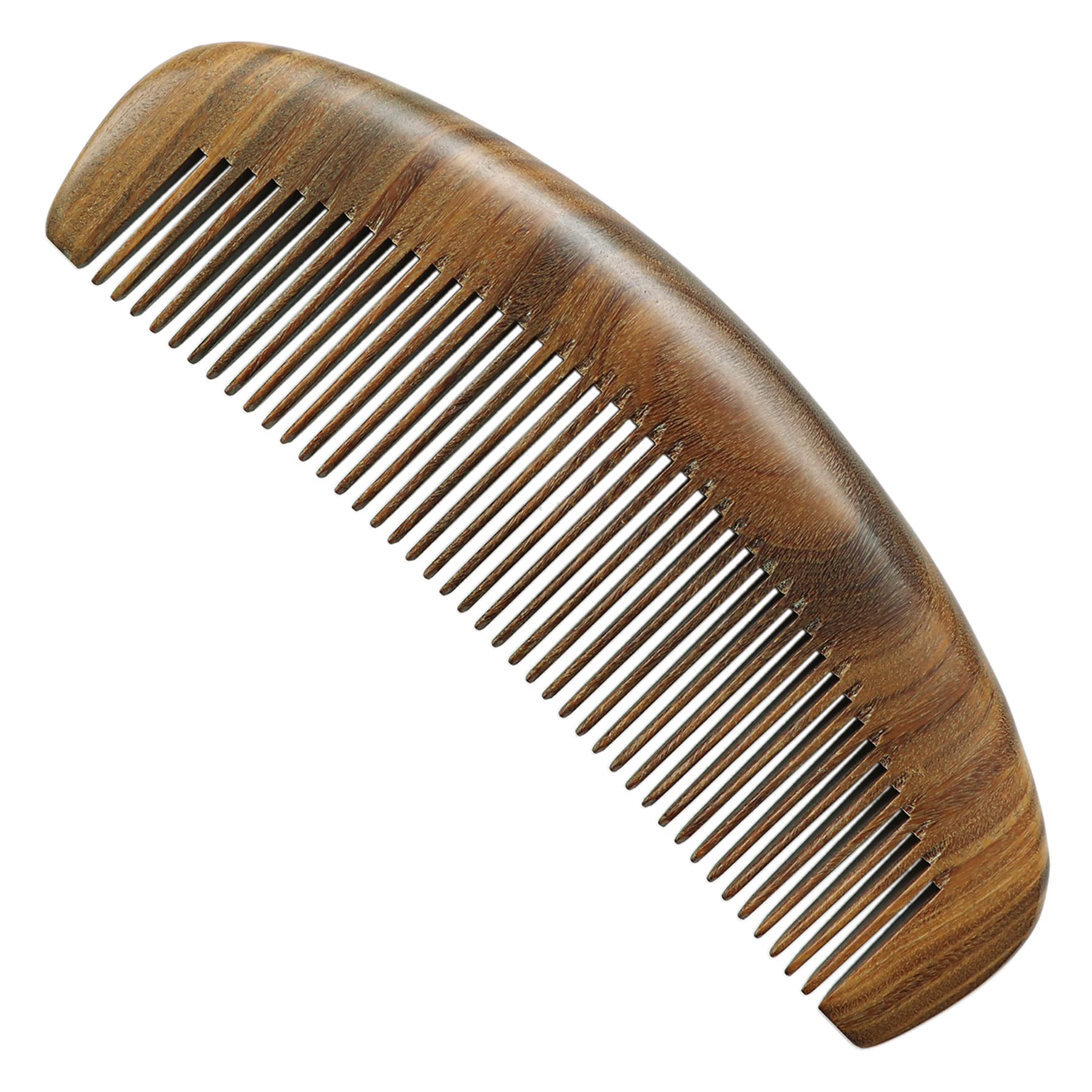 Green Sandalwood Hair, Handmade Fine Toothed, Semi Circular, Natural Wood Comb for Women Men, Large Moon Shaped Wooden Comb for Curly Hair and Long Straight Hair