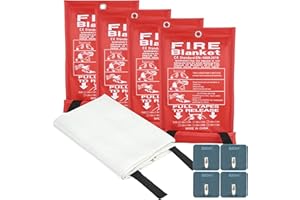 FJNATINH Emergency Fire Blanket for Home and Kitchen - 40x40'' Fiberglass Flame-Retardant Fire Blanket with Hook, for Fireplace, Grill, Warehouse, Camping, Family Use (4-Pack)