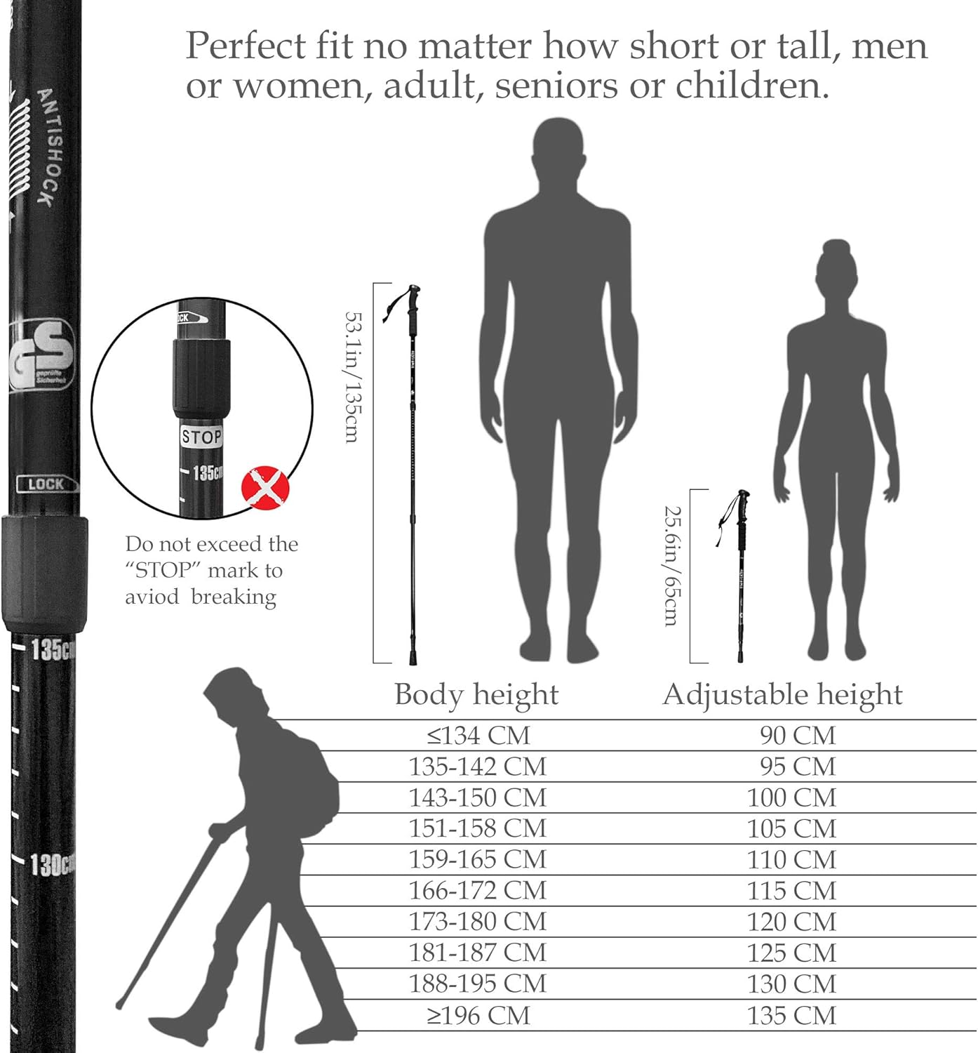 TheFitLife Nordic Walking Trekking Poles - 2 Pack with Antishock and Quick Lock System, Telescopic, Collapsible, Ultralight for Hiking, Camping, Mountaining, Backpacking, Walking, Trekking (Black) : Sports & Outdoors