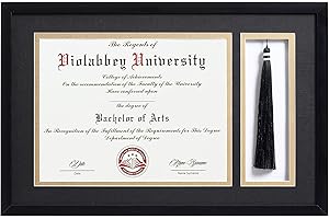 VIOLABBEY 11x17 Matte Black Diploma Frame with Tassel Holder for 8.5x11 Certificates Document, College Degree Frame for Wall Mounted (Black Gold Double Mat)