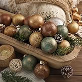 Suilung 24 Pcs Neutral Textured Christmas Ball Ornaments 2.36'' Vintage Christmas Tree Decor Rustic Distressed Ornaments with Loop Shatterproof Hanging Ball for Farmhouse Xmas Decor (Nostalgic Color)