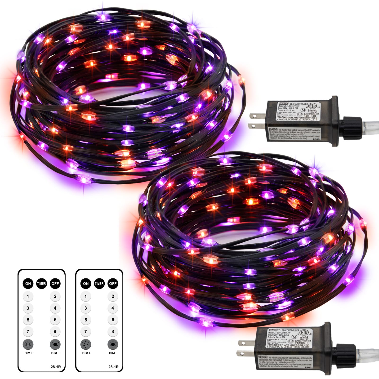Photo 1 of 2 Pack Halloween Fairy Lights Plug in, 33Ft 100 LED Micro Starry String Lights with Remote Timer 8 Modes, IP68 Full Waterproof Twinkle Lights for Indoor Halloween Decor (Orange Purple)