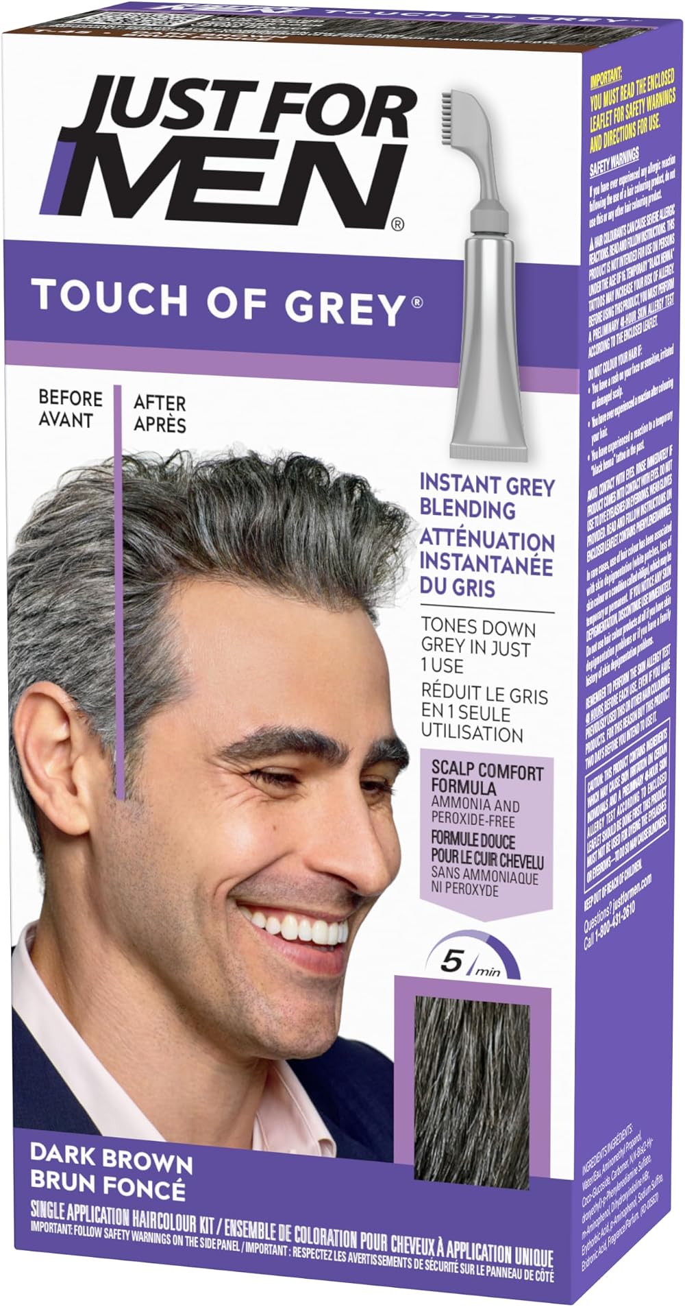 Just For Men Touch of Grey Dark Brown T45 Hair Dye 5 Minute No Mix