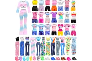 BARWA 30 PCS Doll Clothes and Accessories Casual Sport Sweet Outfits Pajamas Top and Pants Shorts High Heel Flat Shoes for 11.5 Inch Girl Doll