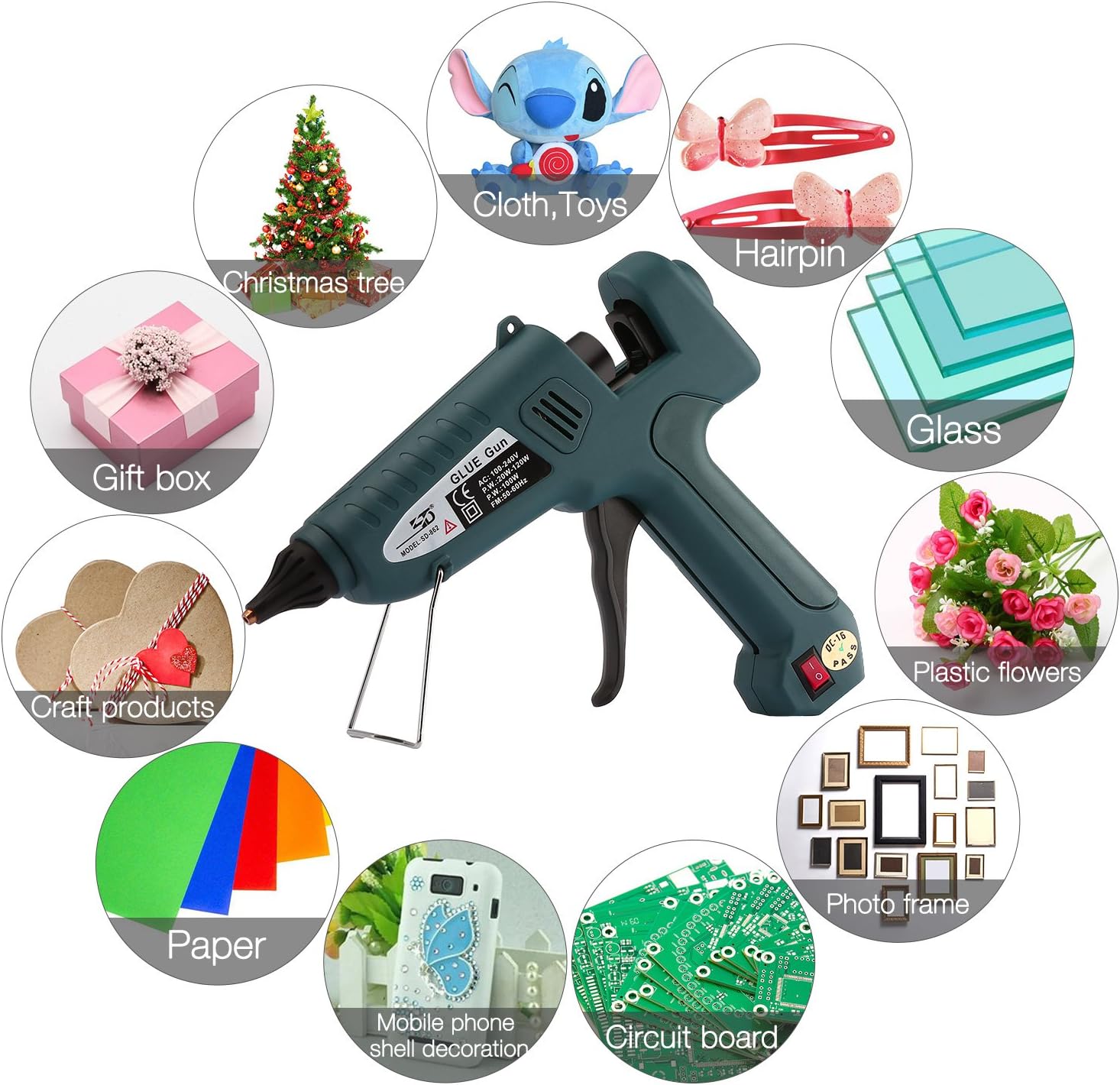 Hot Glue Gun,100W High Temp Heavy Duty Melt Glue Gun Kit with 30pcs Glue Sticks(7/16"x 8"),for Office/Handmade Crafts Decoration/Christmas Decoration/Gifts (Dark Green): Industrial & Scientific