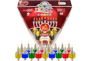 Ner Mitzvah Pre-Filled Colored Menorah Oil Cup Candles - Hanukkah Ohr Lights - 100% Olive Oil with Cotton Wick in Glass Cup - Medium Size, 44 per Pack, Burns Approx. 2 1/2 Hrs
