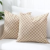 SmoothNovelty Corduroy Pillow Cover, Pack of 2 Checkerboard Throw Pillows, Khaki and Beige Soft Checkered Throw, 18 x 18 Inch, Decorative for Sofa, Bedroom, Living Room, Car, Stylish Modern Home Decor