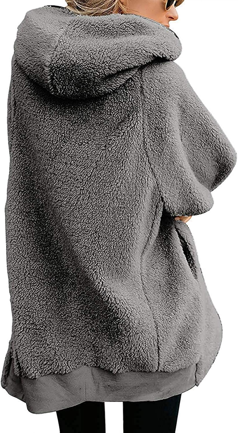 Yanekop Women Oversized Sherpa Hoodie Fuzzy Fleece Jacket Zip Up Outerwear Coat with Pockets at  Women's Coats Shop