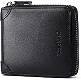 Mens Genuine Leather Zipper Wallet RFID Secure Large Capacity Double Fold Multi-card Leather Wallets for Men and coin purse