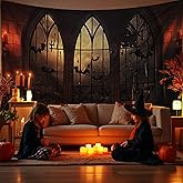 QGHOT Halloween Tapestry Wall Hanging Horror Castle Window Tapestry Gothic Spooky Backdrop Vampire Medieval Tapestries for Bedroom Living Room Dorm Wall Art Decor (104