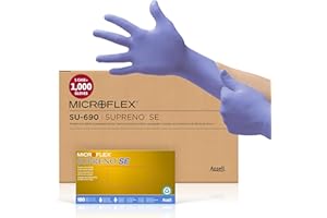 Microflex Supreno SE Nitrile Glove, Powder Free, 9.6" Length, 4.7 mils Thick, X-Large (Pack of 1000)