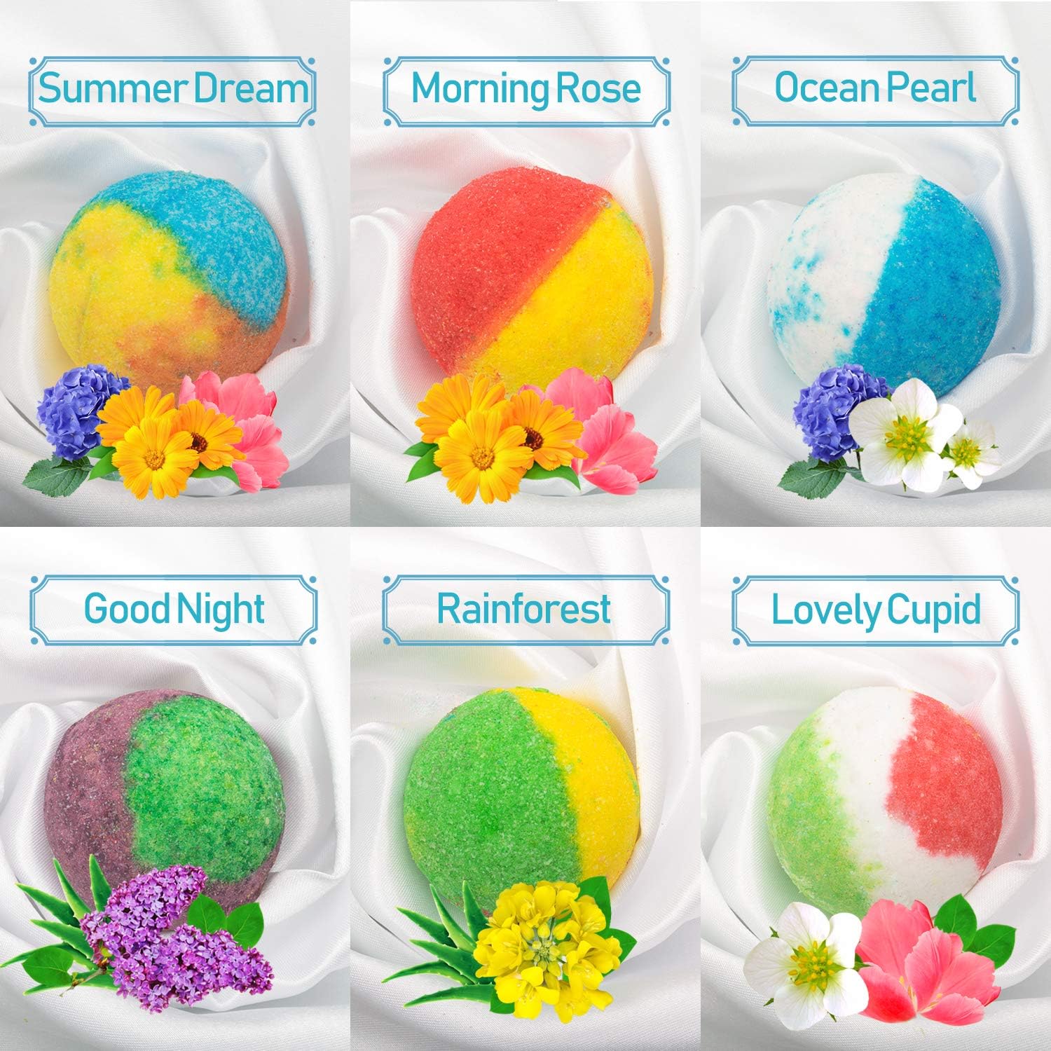 6 Organic & Natural Bath Bombs, Handmade Bubble Bath Bomb Gift Set, Rich in Essential Oil, Shea Butter, Coconut Oil, Grape Seed Oil, Fizzy Spa to Moisturize Dry Skin, Perfect Gift idea for Women.: Health & Personal Care