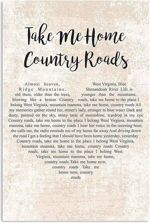 Amazon.com: Love Music Poster - Take Me Home Country Roads Heart Shape