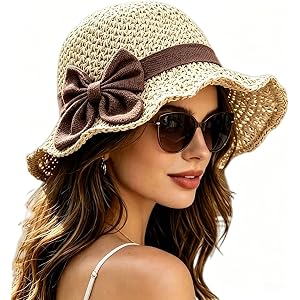 Women's Straw Hat, 2026 New Crushable Sun Hat with Bow, Summer Beach Travel Hat for Women