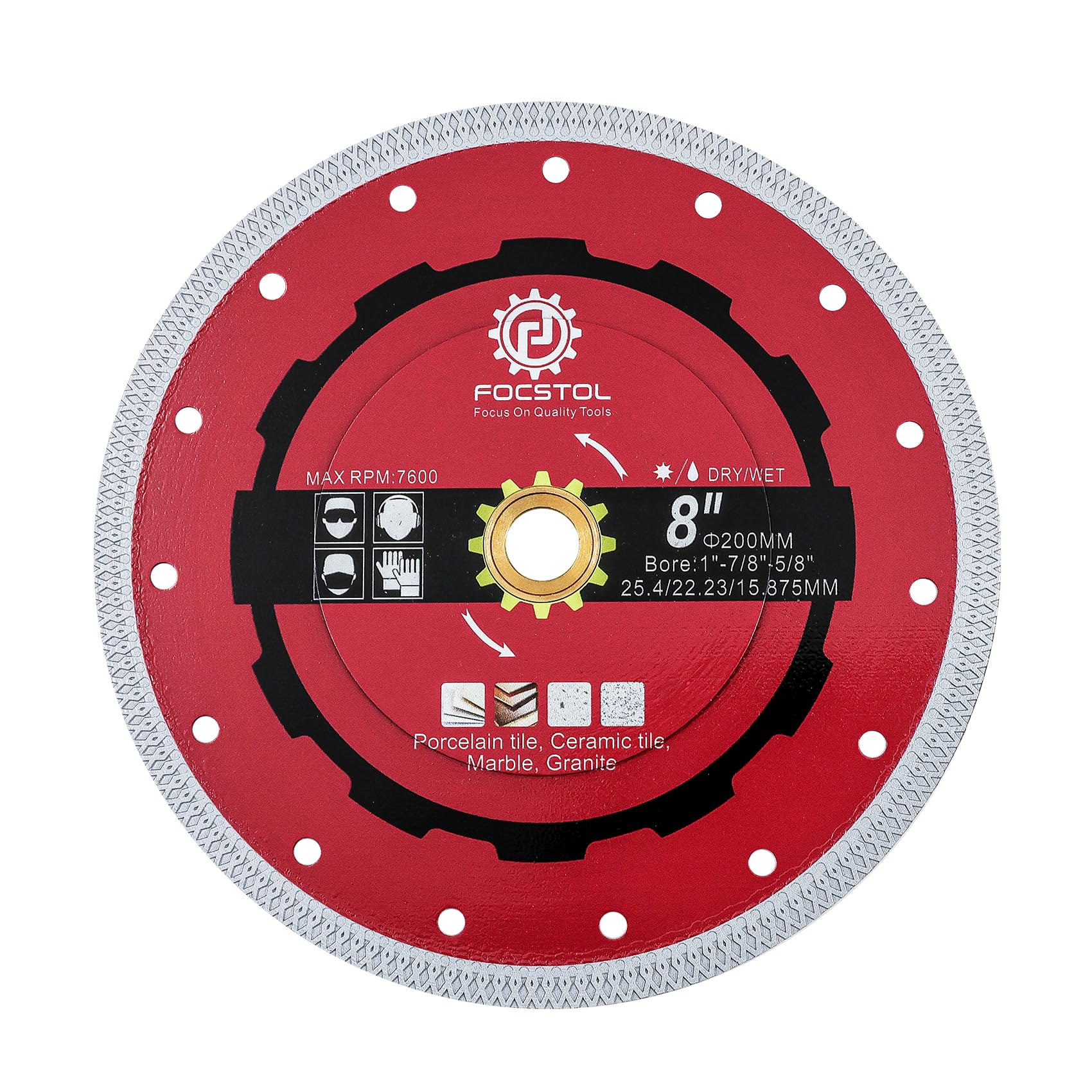 FOCSTOL Diamond Tile Saw Blade - 200mm Cutting Disc for Porcelain Ceramic Tile Marble Granite Quartz Arbor 25.4mm x 22.23mm x 15.875mm