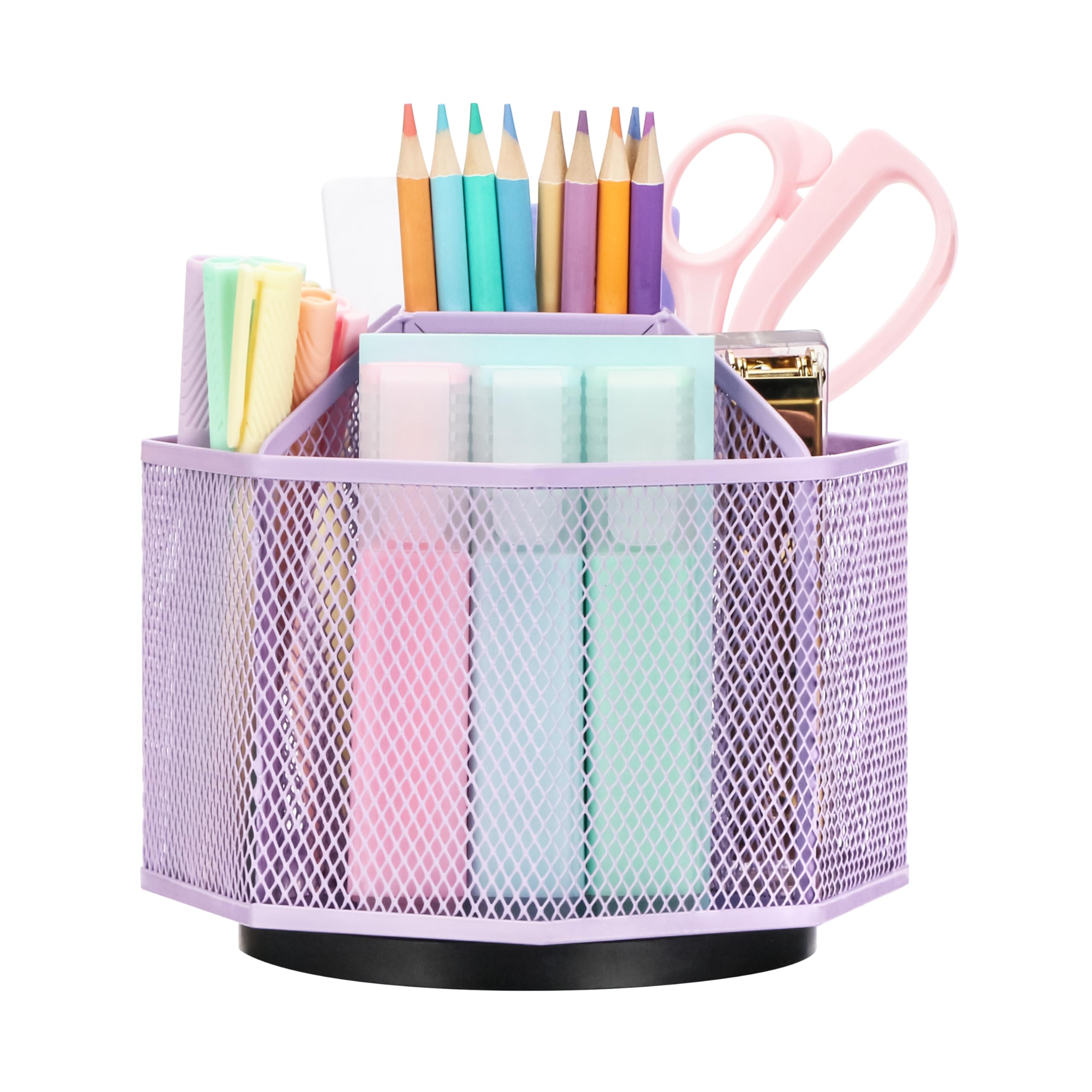 EXERZ Desk Organiser/Mesh Desk Tidy Caddy/Pencil Holder/Multifunctional 360 Rotating - Light Purple