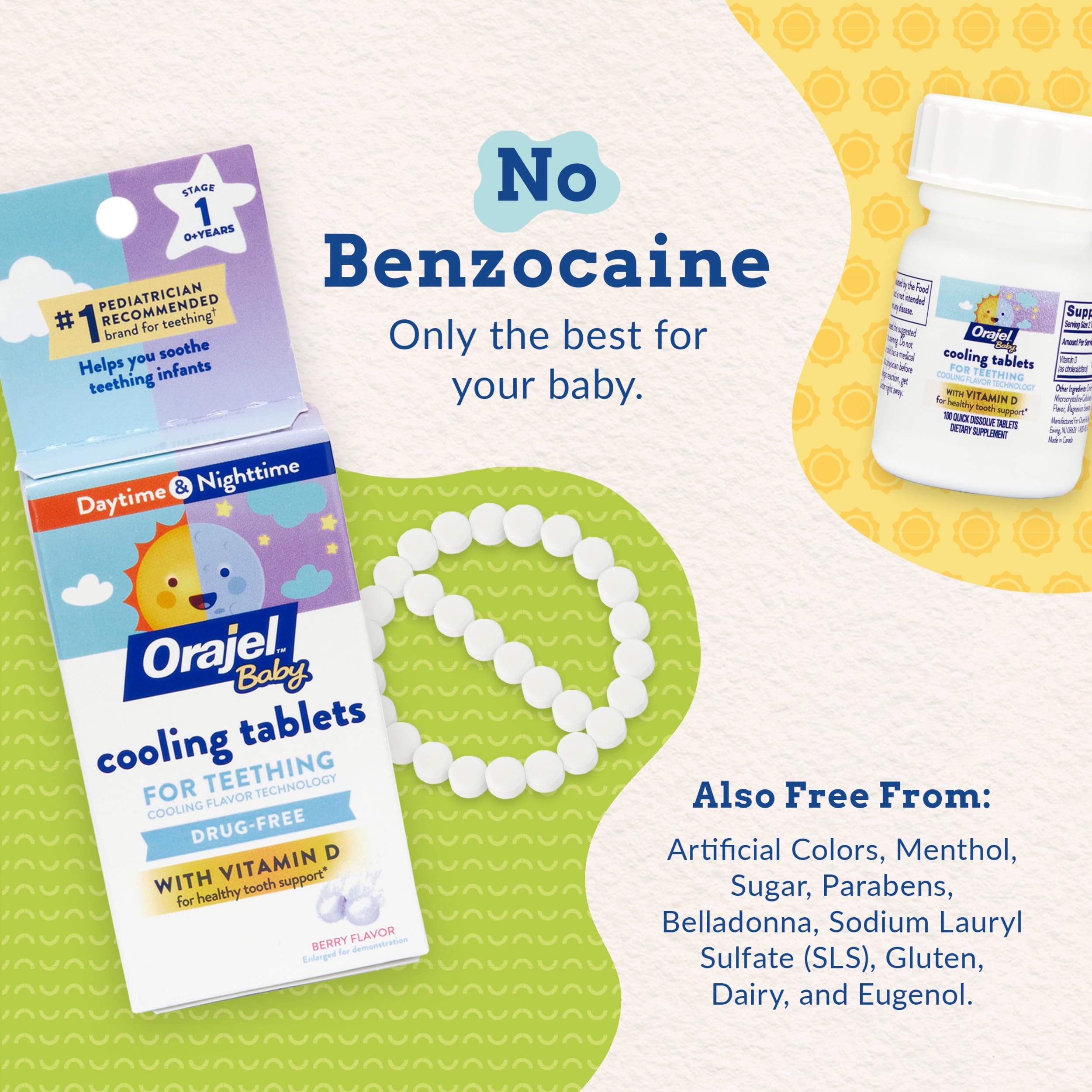 Orajel Baby Cooling Tablets for Teething with Vitamin D, 100 Quick Dissolve Tablets,White