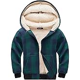 WULFUL Boys Flannel Fleece Jackets Plaid Sherpa Hoodie Zip Up Winter Coat 5-14 Years