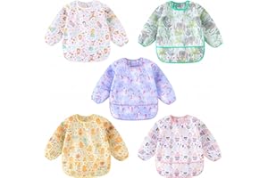 HaimoBurg Long Sleeved Bibs, Pack of 5,Lightweight Waterproof Shirt Bibs for Baby Toddler 6-30 Months