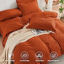 HYMOKEGE Burnt Orange Twin Comforter Set Seersucker