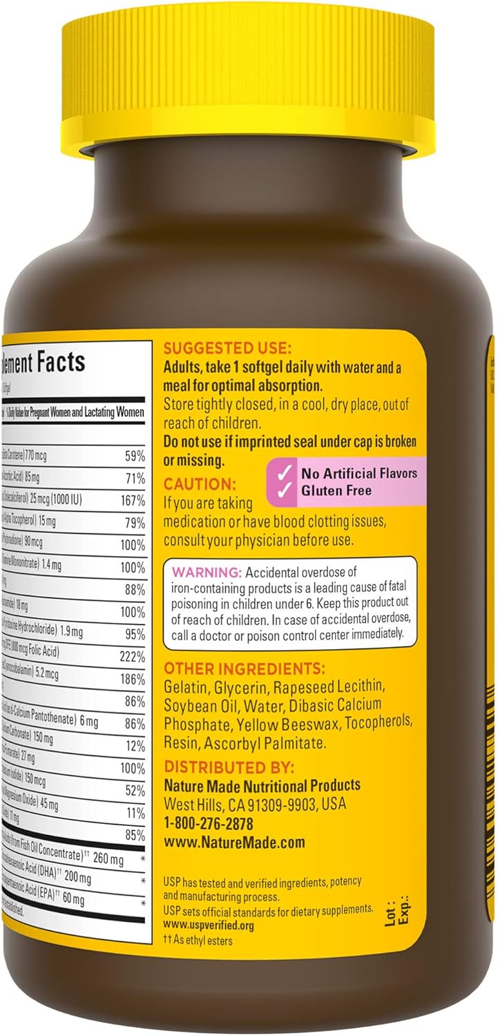 Nature Made Prenatal Multivitamin + DHA Softgel with Folic Acid, Iodine and Zinc, 90 Count (Packaging May Vary): Health & Personal Care