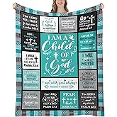 UHANKRU Christian Blanket for Women Faith - Teal Christian Gift - I Am a Child of God Blanket - Inspirational Religious Birthday Gifts for Women, Baptism Gifts for Girl, 60"x50"