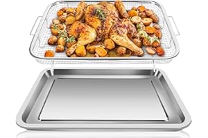 JOYCUBE Air Fryer Basket for Oven, 18.9x13.1 Inch Stainless Steel Air Fryer Tray for Oven, Nonstick Crisper Tray Air Fryer Accessories Pans for Oven - Dishwasher and Over Safe