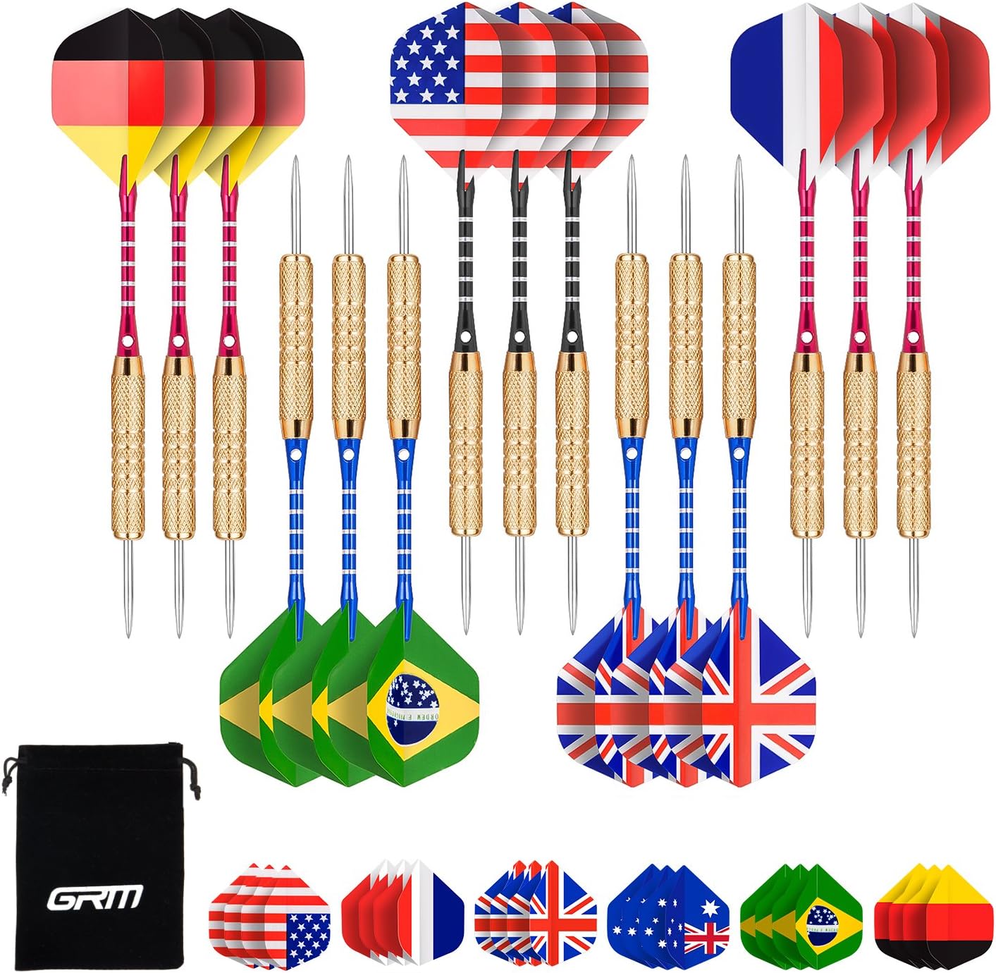 Shafts Aluminum With Darts Tip Needle Steel Stainless Grams 18 15 Pack Darts Tip Steel Grm And Total In Pcs Styles 21 7 Flights Flag National Free 6 Barrels Included Brass Slim Flights Flights Here Has