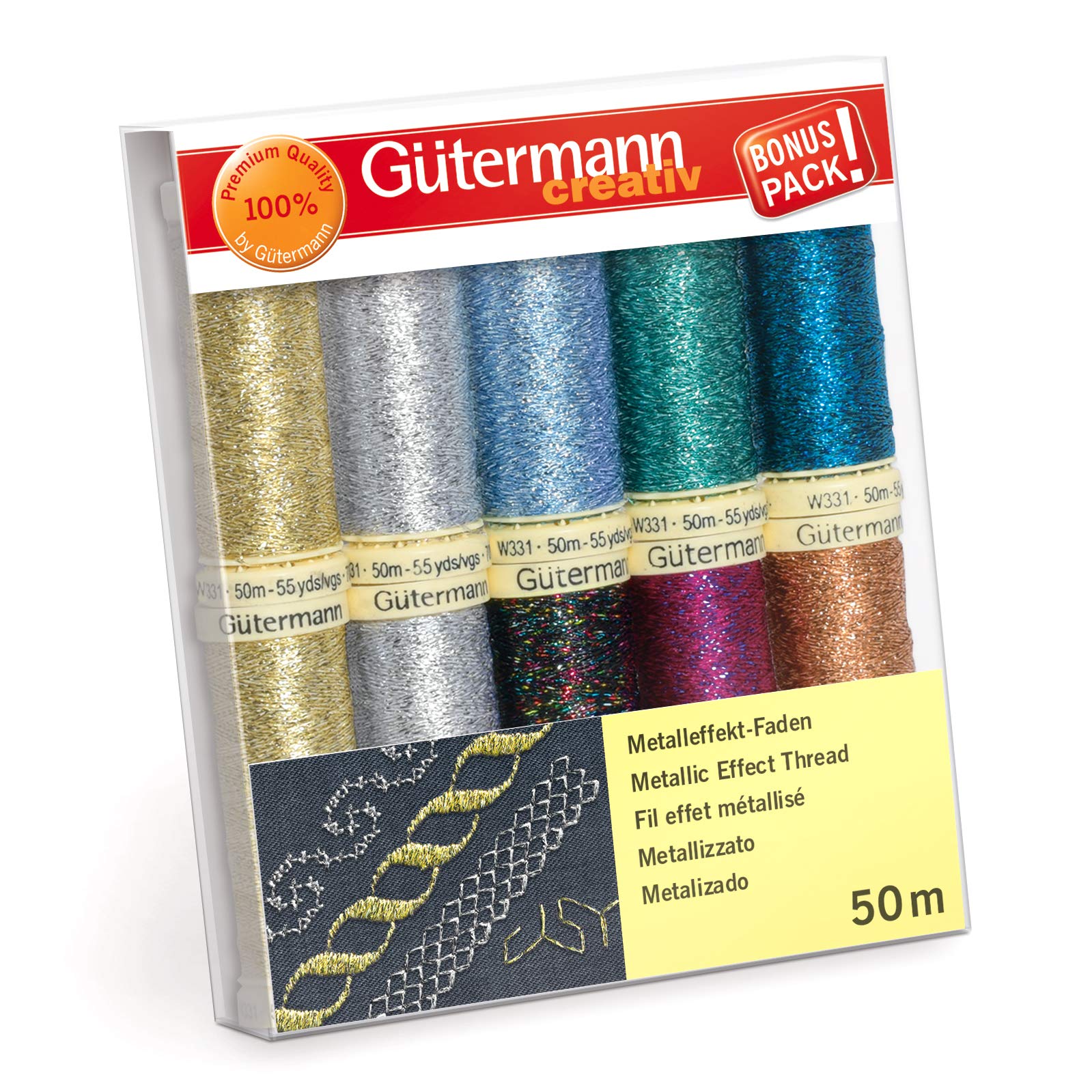 Gütermann creativ Sewing Thread Set with 10 spools Metallic Effect Thread W 331 50 m in Glittering Colours