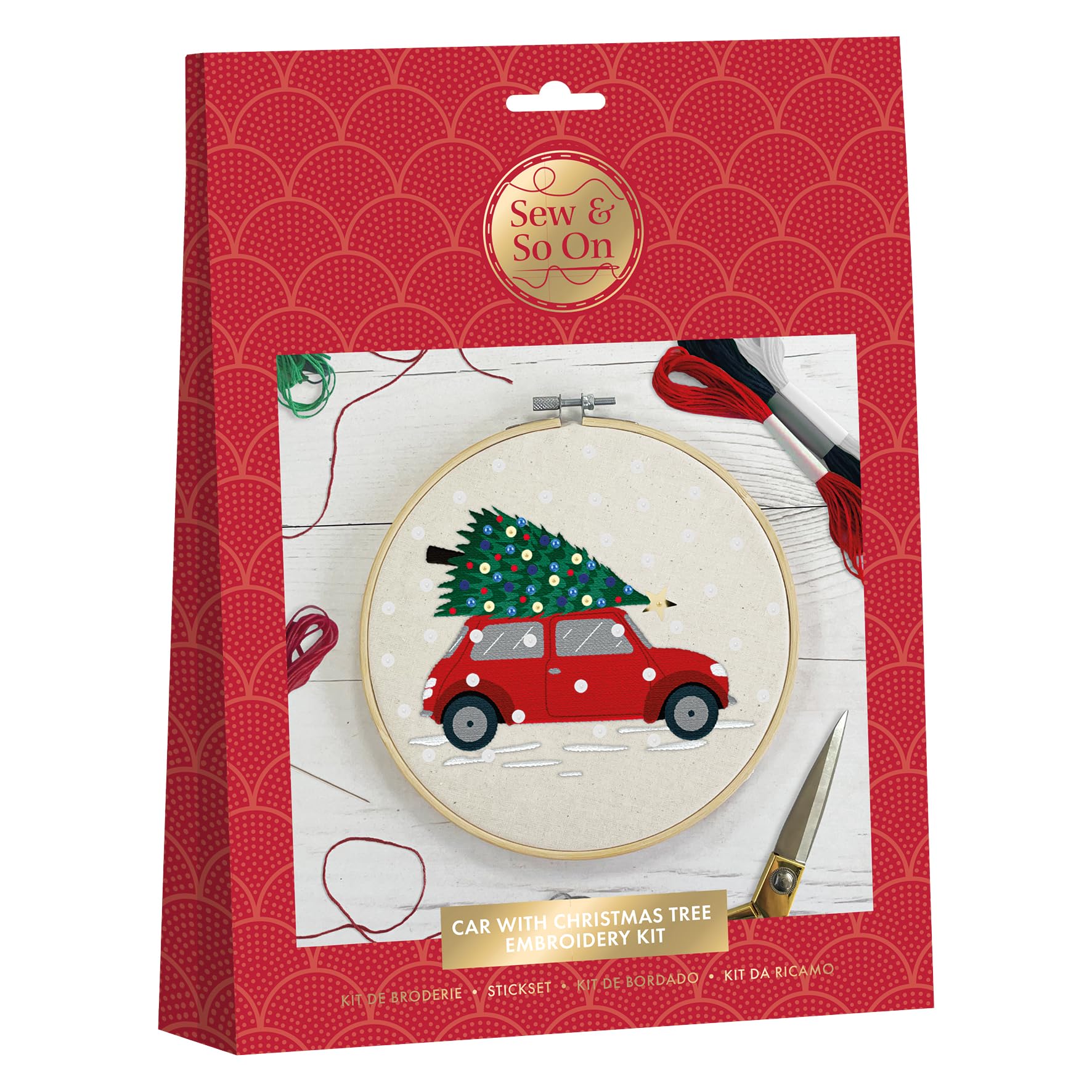 Sew & So On Embroidery Craft Kit Car with Christmas Tree, Includes All Craft Accessories Needed Ideal DIY Adult and Older Kids Craft Kits, Makes A Great Craft Art Gift, Use for Christmas Home Decor