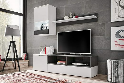 Moderne Wohnwand Mundo Schwarz Eiche Artisan Anbauwand Schrankwand Mit Led Beleuchtung 10 Weiss Kiefer Amazon De Kuche Haushalt