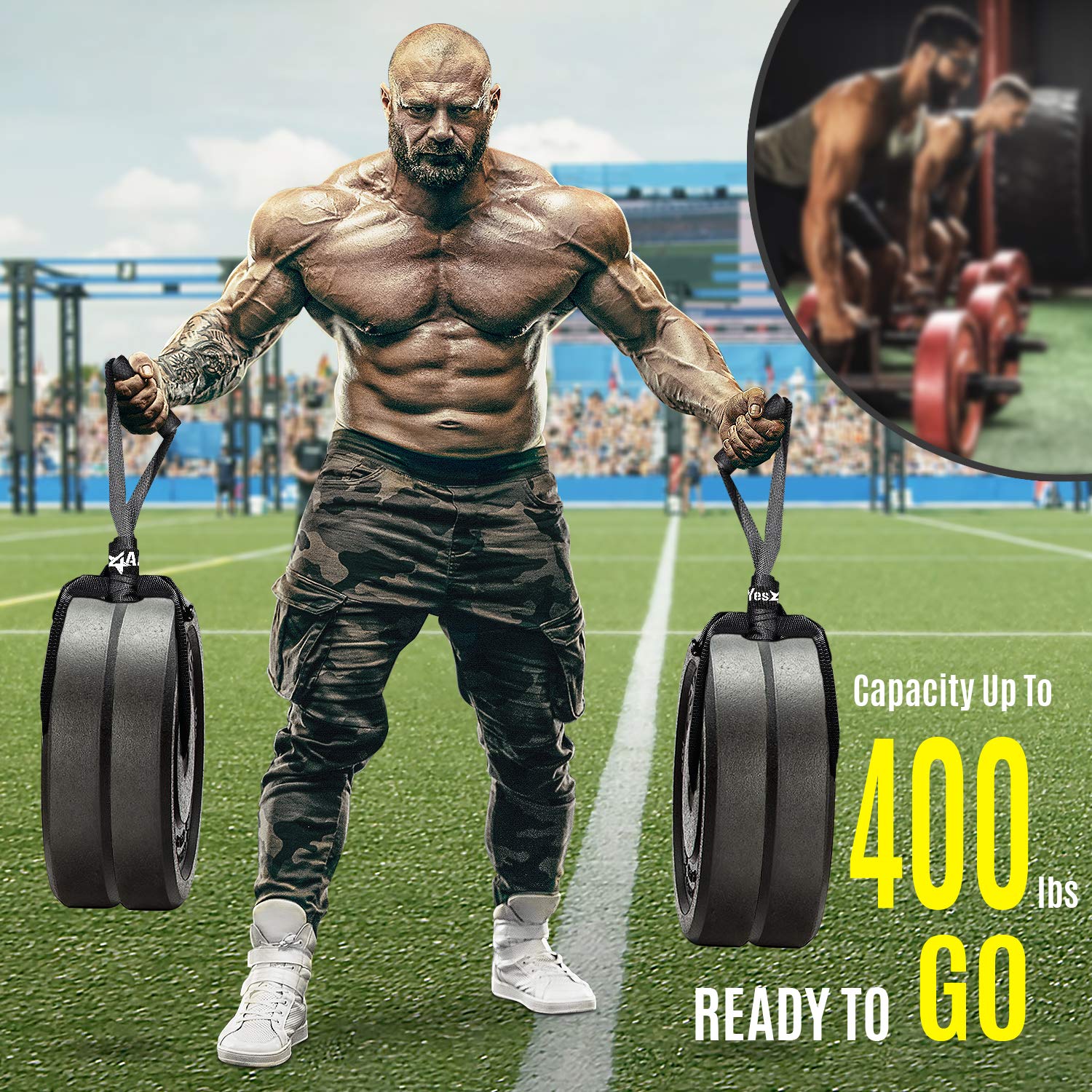 Weightlifting Handle Straps With Non-slip And Ergonomic Handle for Body Building Workouts - Support up to 400LBS (Set of 2)