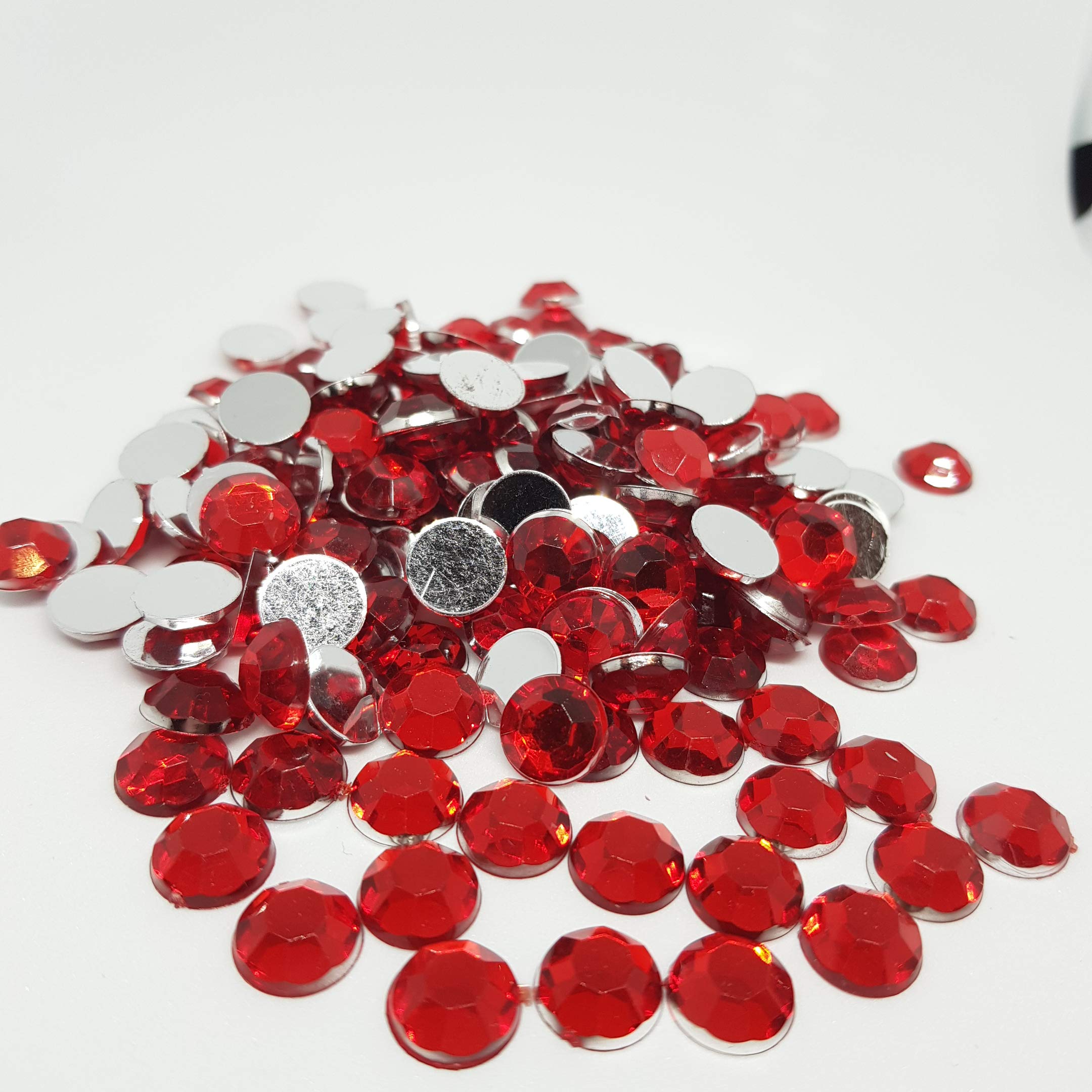 Majorcrafts 200pcs 10mm Light Red Flat Back High-Grade Round Acrylic Rhinestone Gems