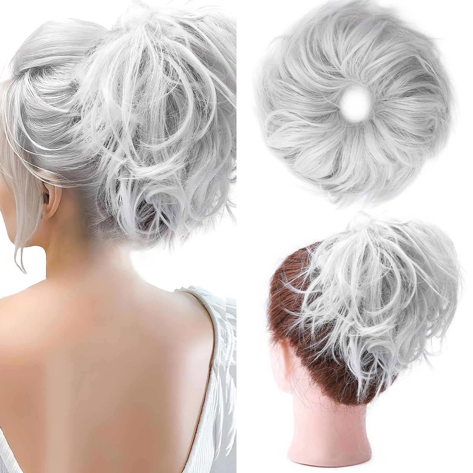 Fashion Tousled Hair Extensions Hairpiece Scrunchie Straight Elastic updo Scrunchy BUN Brown Blonde Instant Ponytail wig Hairdo Silver Grey